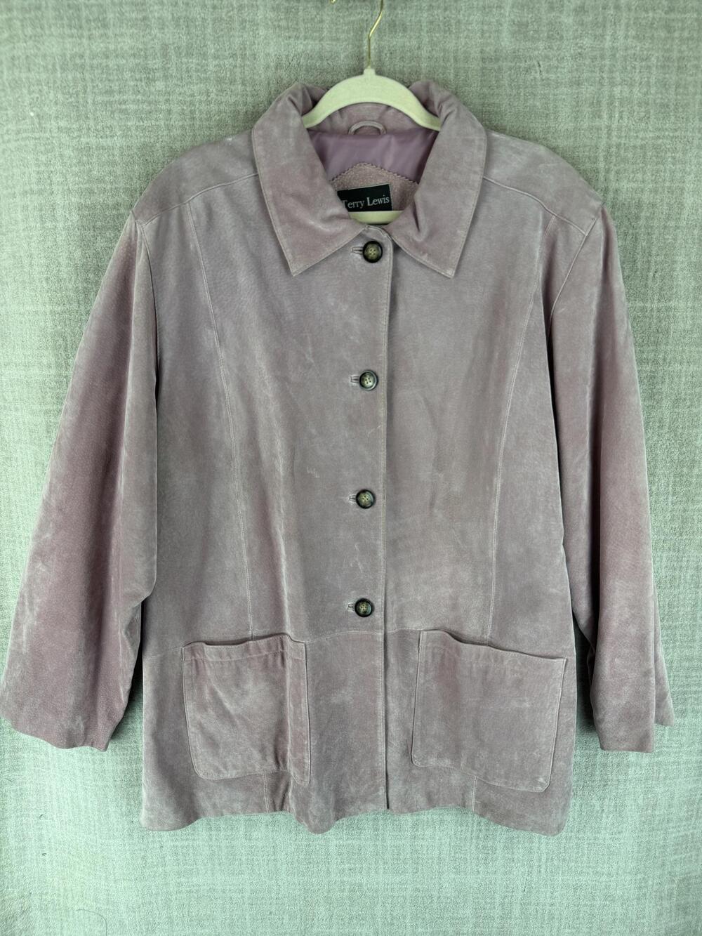 Terry Lewis Jacket Womens 2X Purple Collared Lined Pockets Button Suede